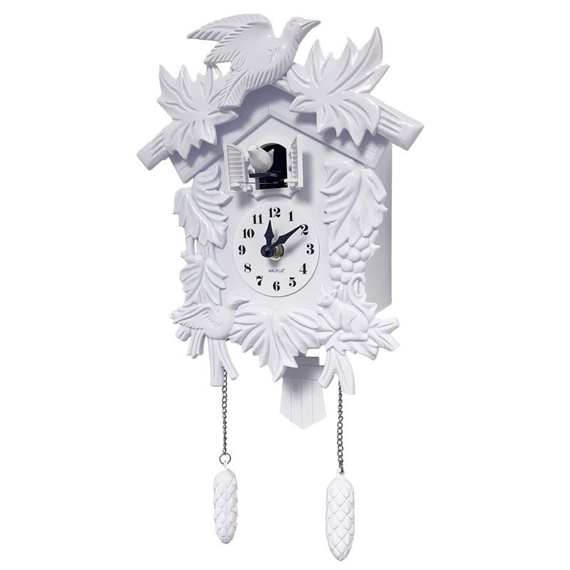 WALPLUS Chiming Cuckoo Clocks for Wall Bird Singing Cuckoo Clock Volume Adjustable Coo Coo Clock Christmas Cuckoo Clock Gift for Living Room Office Traditional Decoration Classic White - Image 1